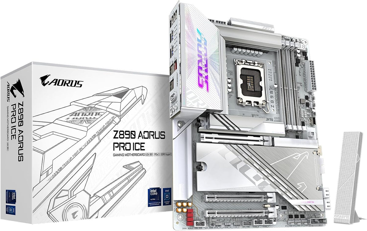GIGABYTE Z890 AORUS PRO ICE Intel Core Ultra (Series 2) LGA 1851 Motherboard, ATX, DDR5, 5X M.2, PCIe 5.0, Thunderbolt 4, WIFI7, 5GbE LAN, EZ-Latch