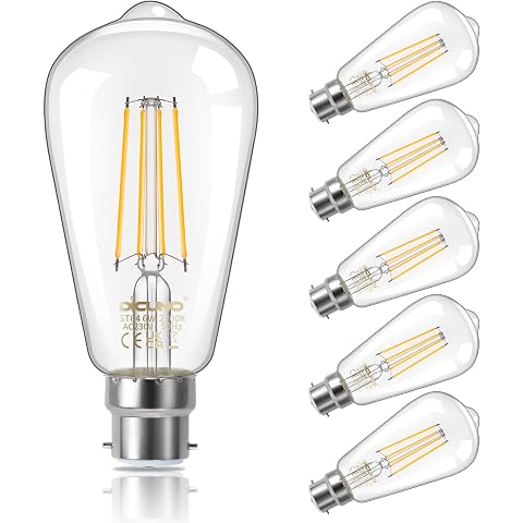 DiCUNO B22 Bayonet LED Bulb ST64, 6W=60W, Warm White 2700K, 810LM, 6Pcs | Vintage Edison Light Bulb, Filament Clear LED Bulb, Non-dimmable