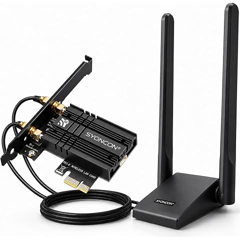 SYONCON AXE5400 PCIe WiFi Card for PC, with Better Signal Extension Antenna | WiFi 6E Intel AX210 Chip, Bluetooth 5.3, Low latency, Compatible Windows 10/11 system (64-Bit) WPA3, MU-MIMO, OFDMA, 802.11ax