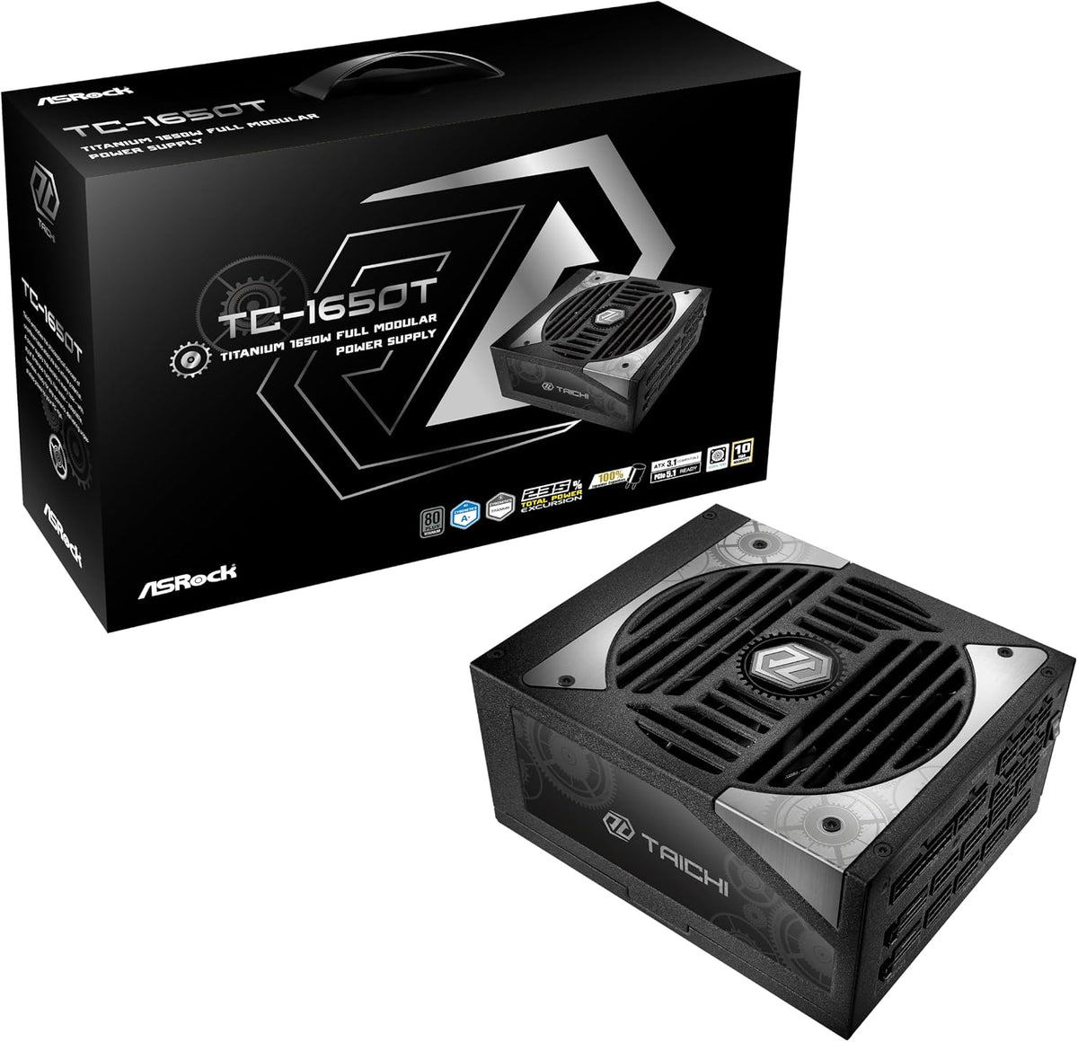ASRock Taichi TC-1650T 1650W ATX 3.1 &amp;amp; PCIe 5.1 Power Supply, 80 Plus Titanium, Cybenetics Titanium &amp;amp; Lambda A+, Native 12V-2x6 with TempGuard, 100% Japanese Capacitors, 10-Year Warranty
