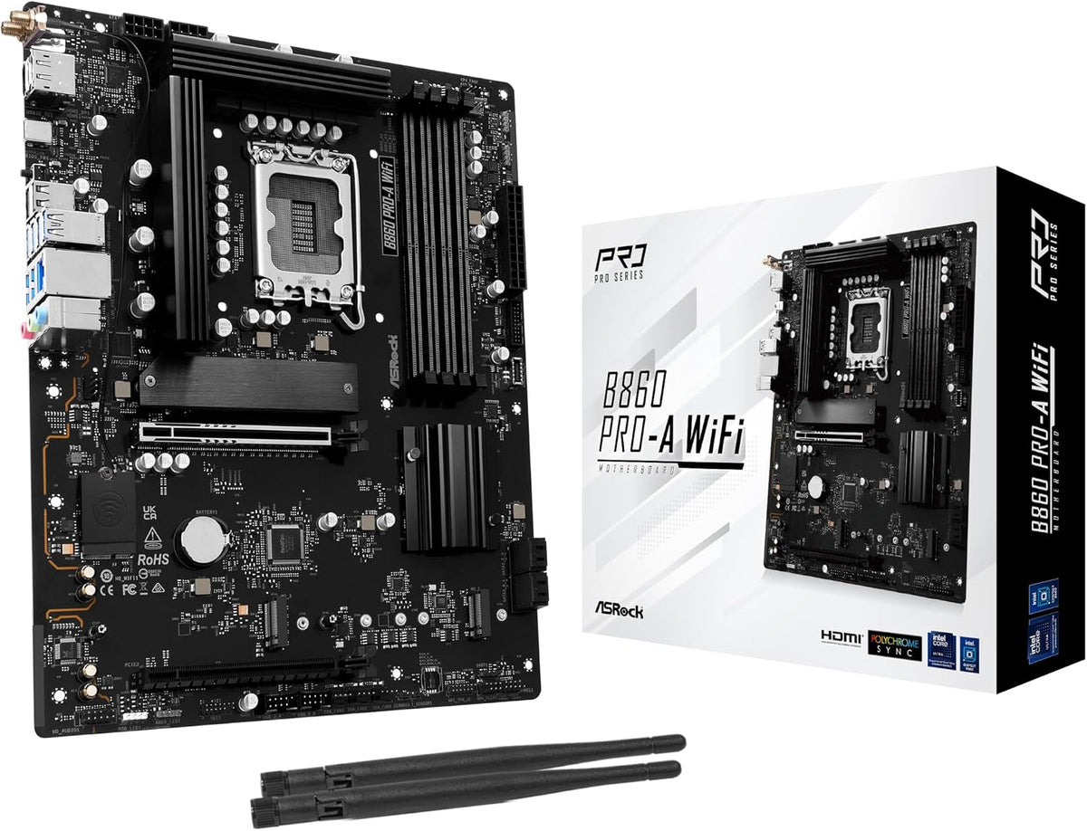 ASRock B860 Pro A WiFi 6E Intel Core Ultra DDR5 8666 MHz 256GB M.2 LGA1851 ATX Motherboard BIOS Flashback SATA3 6.0 Gb/s PCIe 5.0