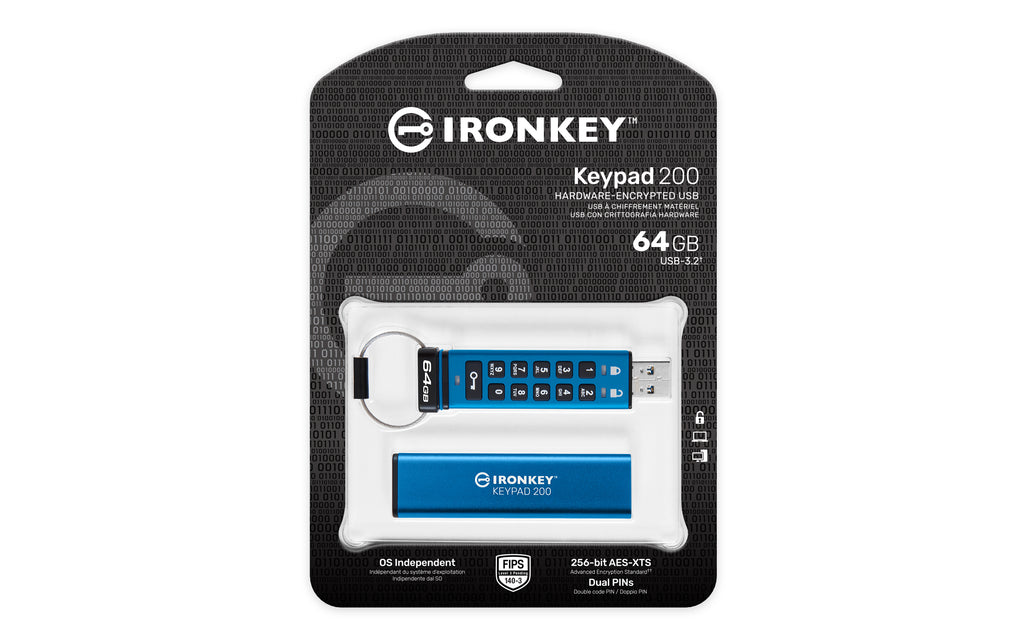 Kingston IronKey Keypad 200 FIPS 140-3 Encrypted USB Drive