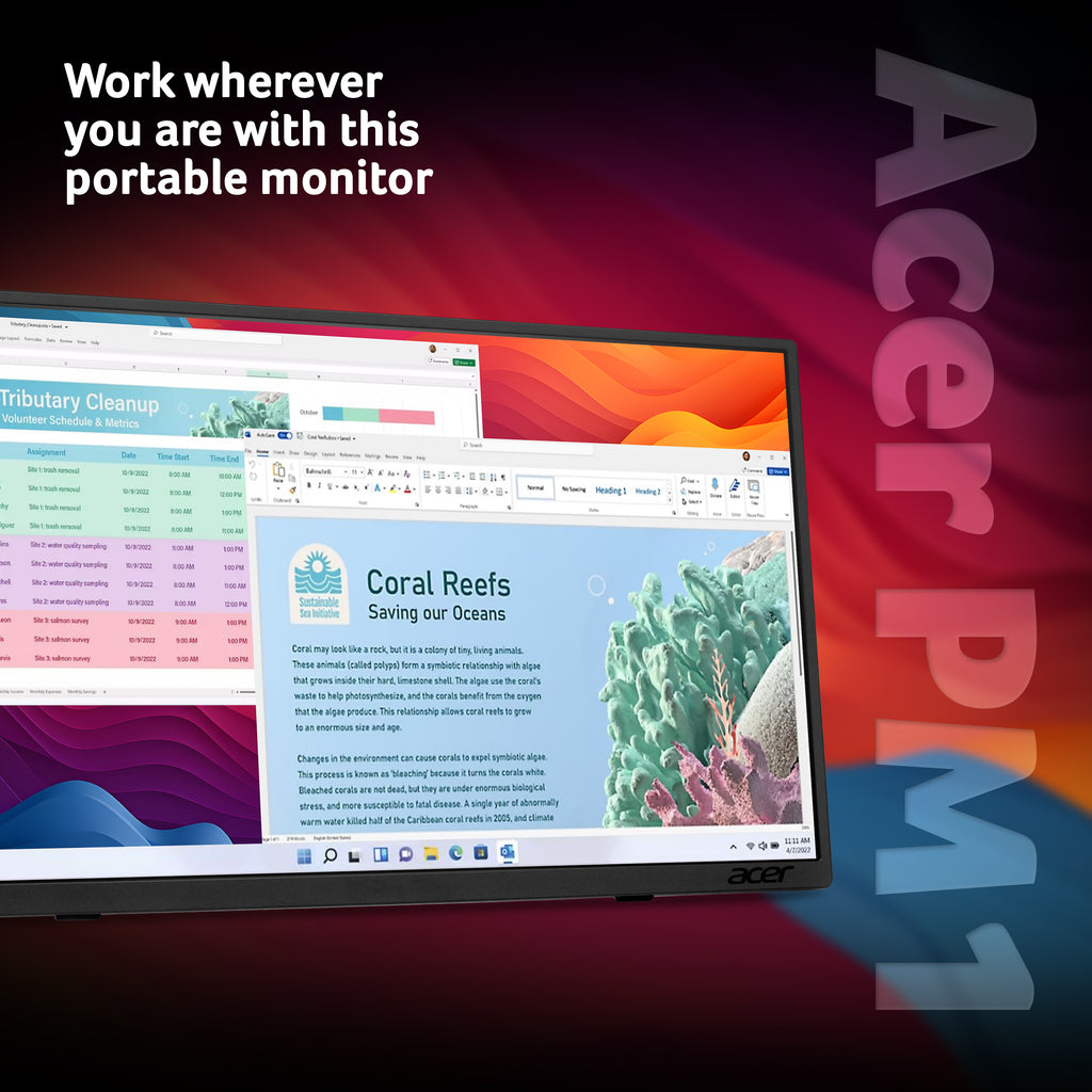 Acer PM161QT 15.6" FHD Touch Portable Monitor - 60Hz, USB-C