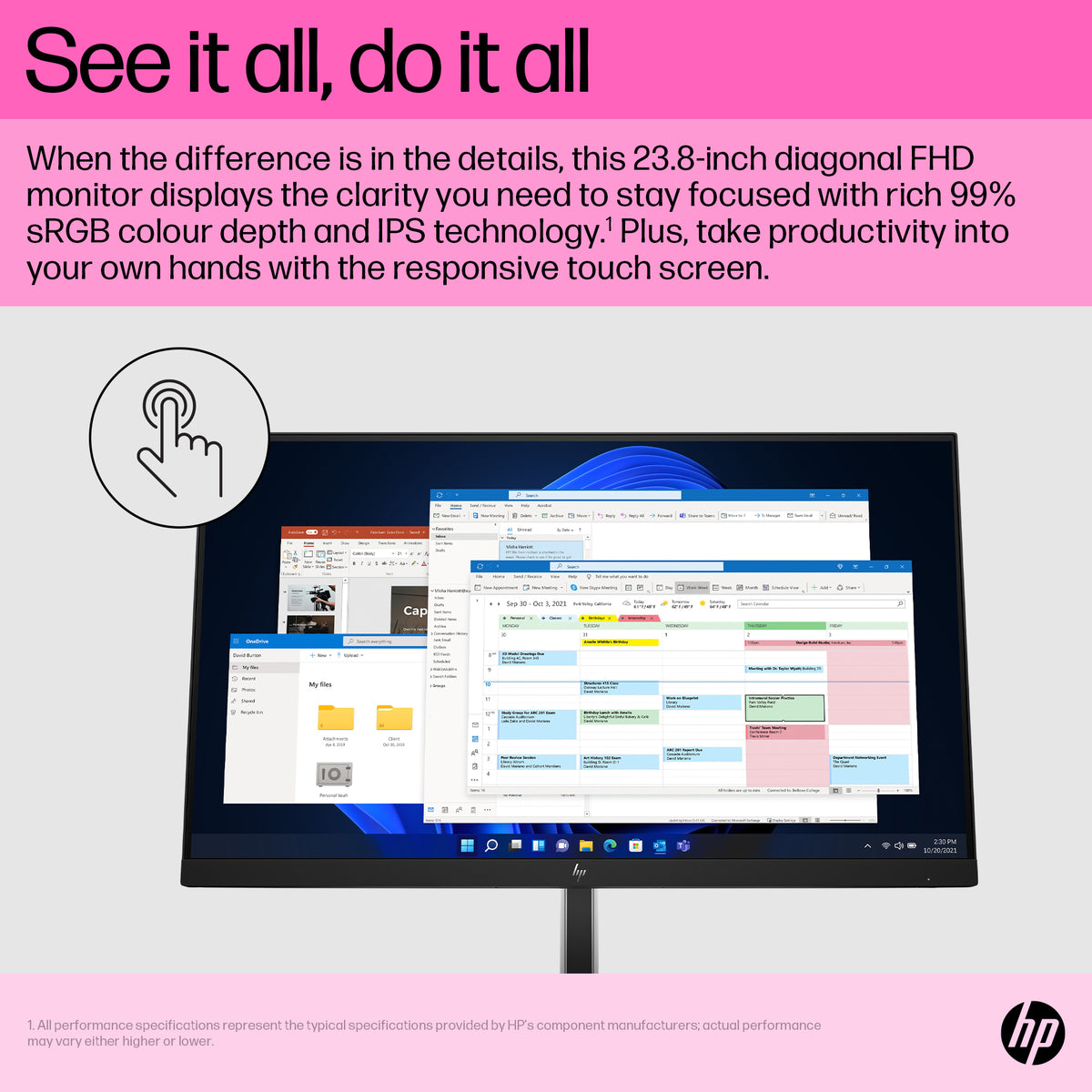 HP E24t G5 23.8" FHD Touchscreen IPS Monitor - 75Hz