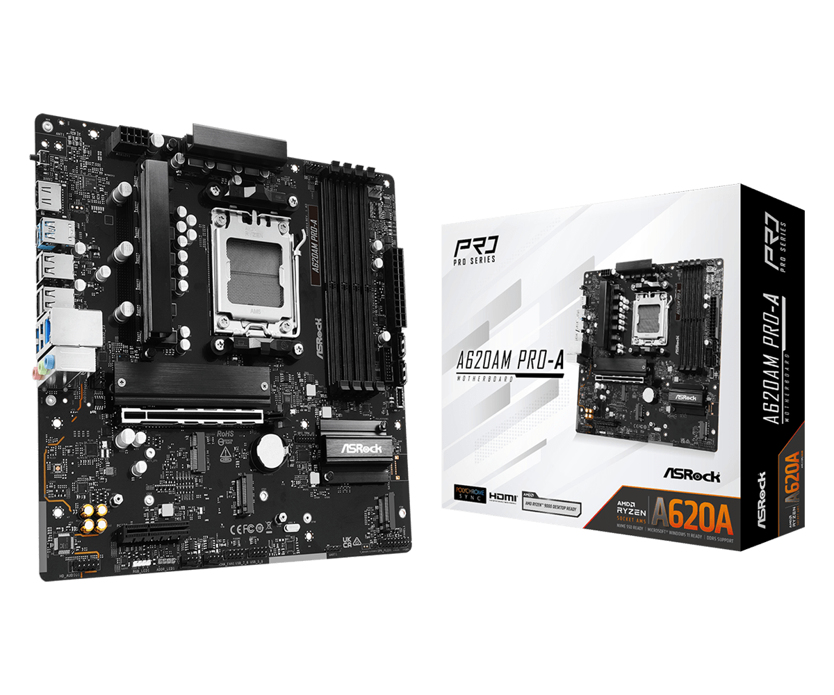 ASRock A620AM Pro-A AM5 Micro-ATX Motherboard - DDR5, 3x M.2