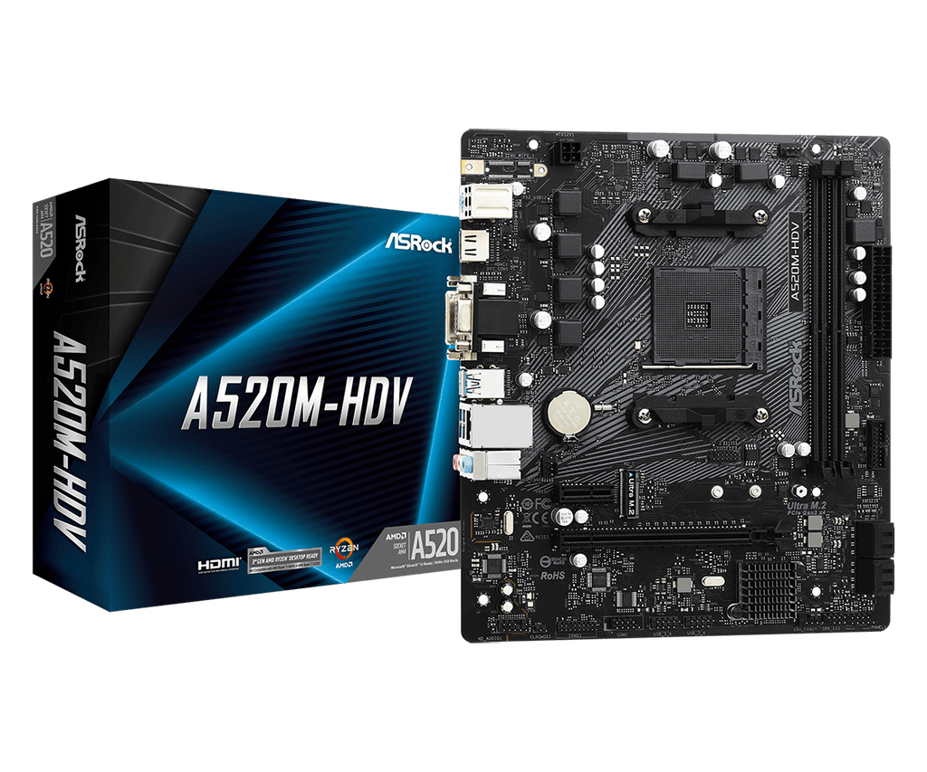 ASRock A520M-HDV Micro-ATX AM4 Motherboard - DDR4, M.2