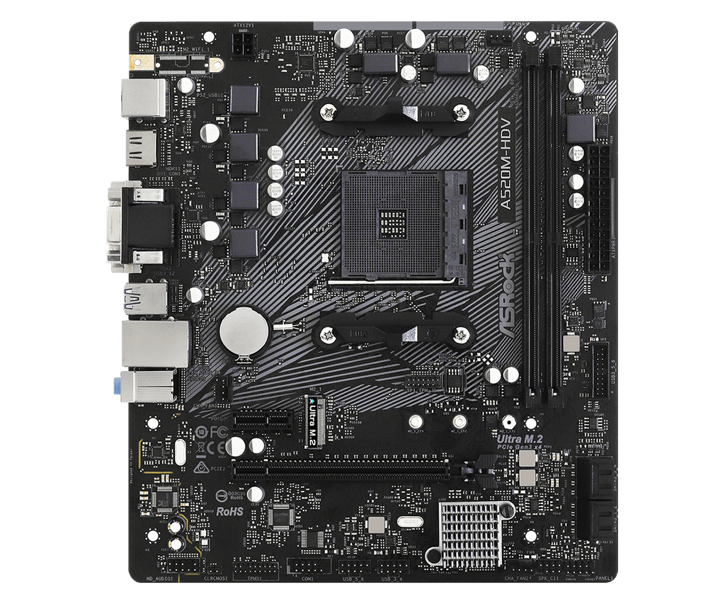 ASRock A520M-HDV Micro-ATX AM4 Motherboard - DDR4, M.2