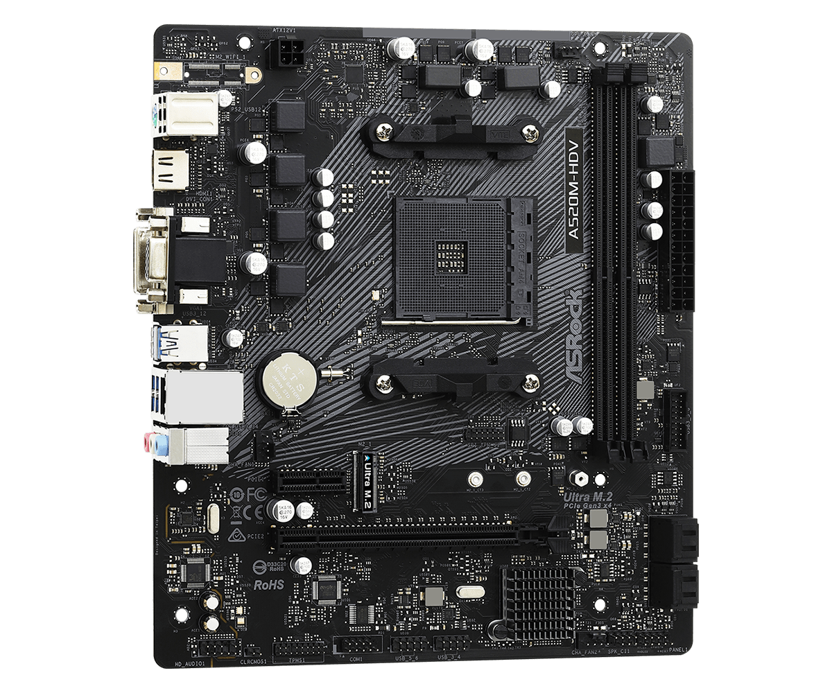 ASRock A520M-HDV Micro-ATX AM4 Motherboard - DDR4, M.2