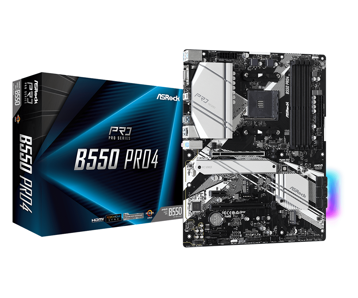 ASRock B550 Pro4 AM4 ATX Motherboard - DDR4, Dual M.2