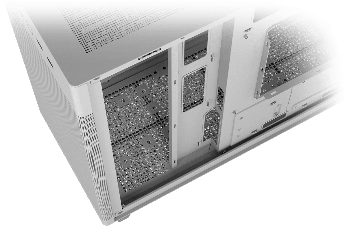 Close up on the ASUS Prime AP201 TG Version 32 mm-wide cable management space