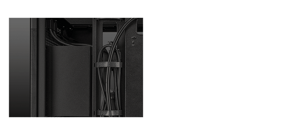 ASUS Prime AP201 TG Version Black with right side panel removed. Focus on the consistency of the cable and the case.