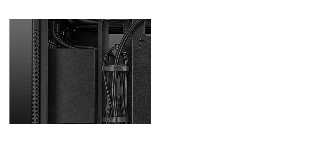 ASUS Prime AP201 TG Version Black with right side panel removed. Focus on the consistency of the cable and the case.