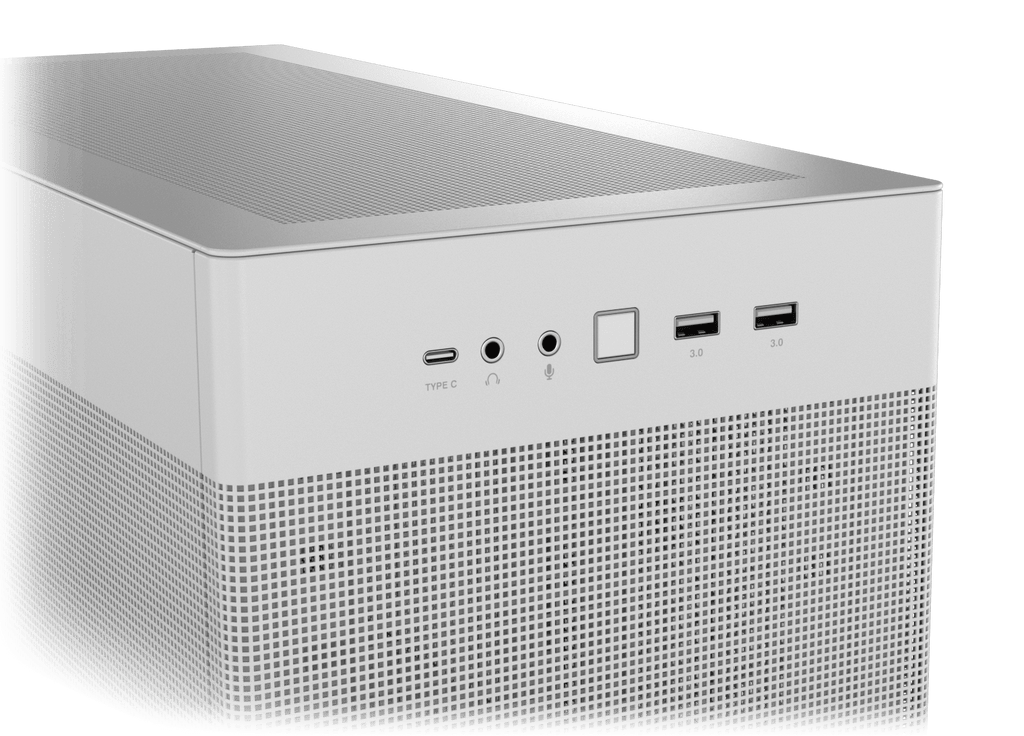 Close up on the ASUS Prime AP201 front panel with USB Type-C port