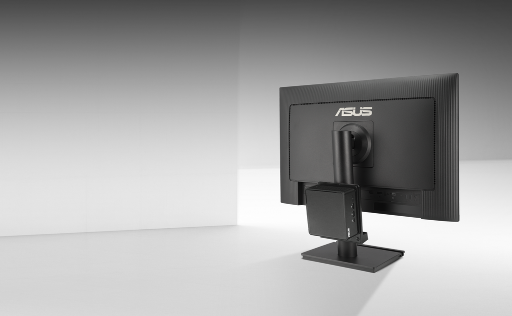 A mini PC can be attached to the rear of the ASUS BE248CFN monitor