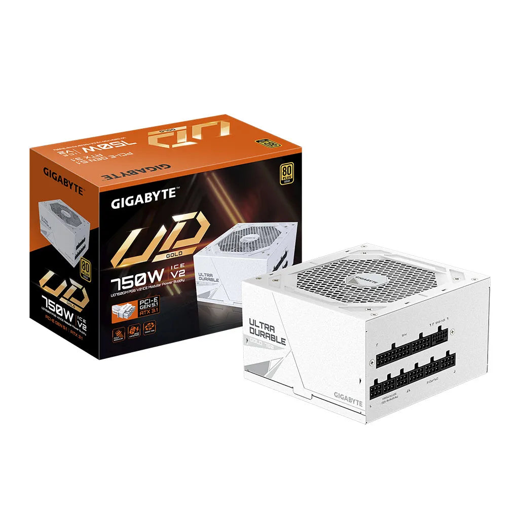 Gigabyte UD750GM PG5 V2 ICE 750W 80 Plus Gold PCIe 5.1 ATX 3.1 Fully Modular Power Supply GP-UD750GM PG5 ICE