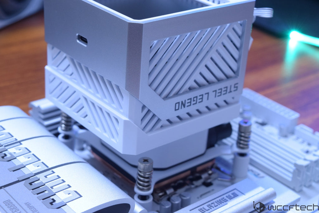 The ASRock Steel Legend series motherboard features prominently with a visible 