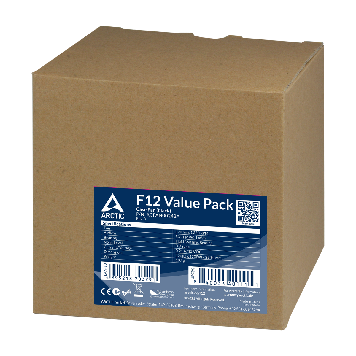 Arctic F12 Low Noise 12cm Case Fan with 9 Blades & Fluid Dynamic 1350 RPM Value Pack