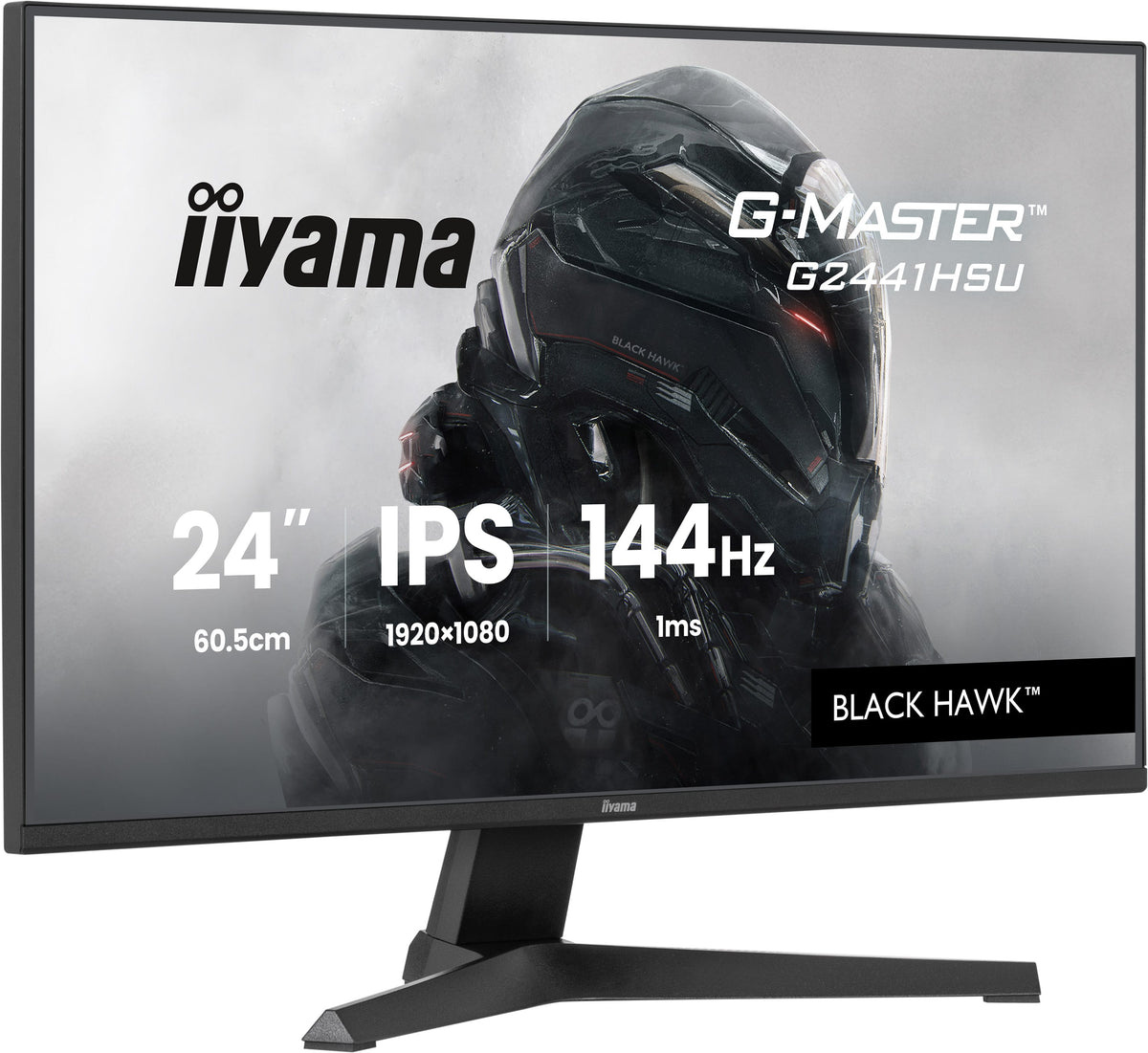 IIyama G-Master monitor with a helmeted person on the screen