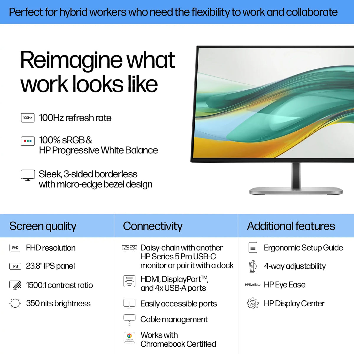 HP 524pf Series 5 Pro 24" FHD IPS Monitor - 100Hz, 350 nits - Tech Syndicate