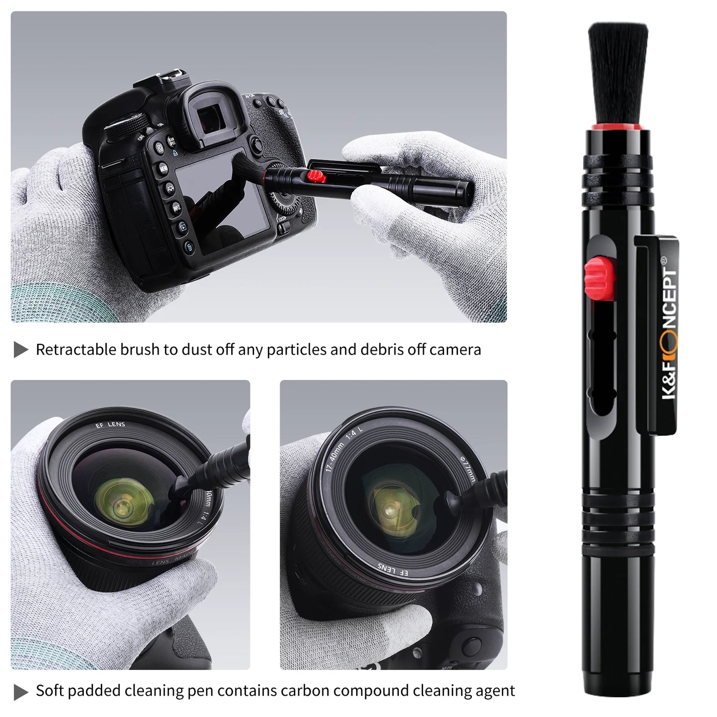 K&F Concept Lens Cleaning Pen with Retractable Soft Brush for DSLR Cameras and Sensitive Electronics Optics - Tech Syndicate 