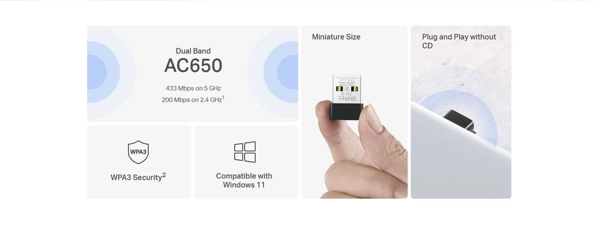 Mercusys MA20N AC650 Nano Wi-Fi USB Adapter - Dual Band