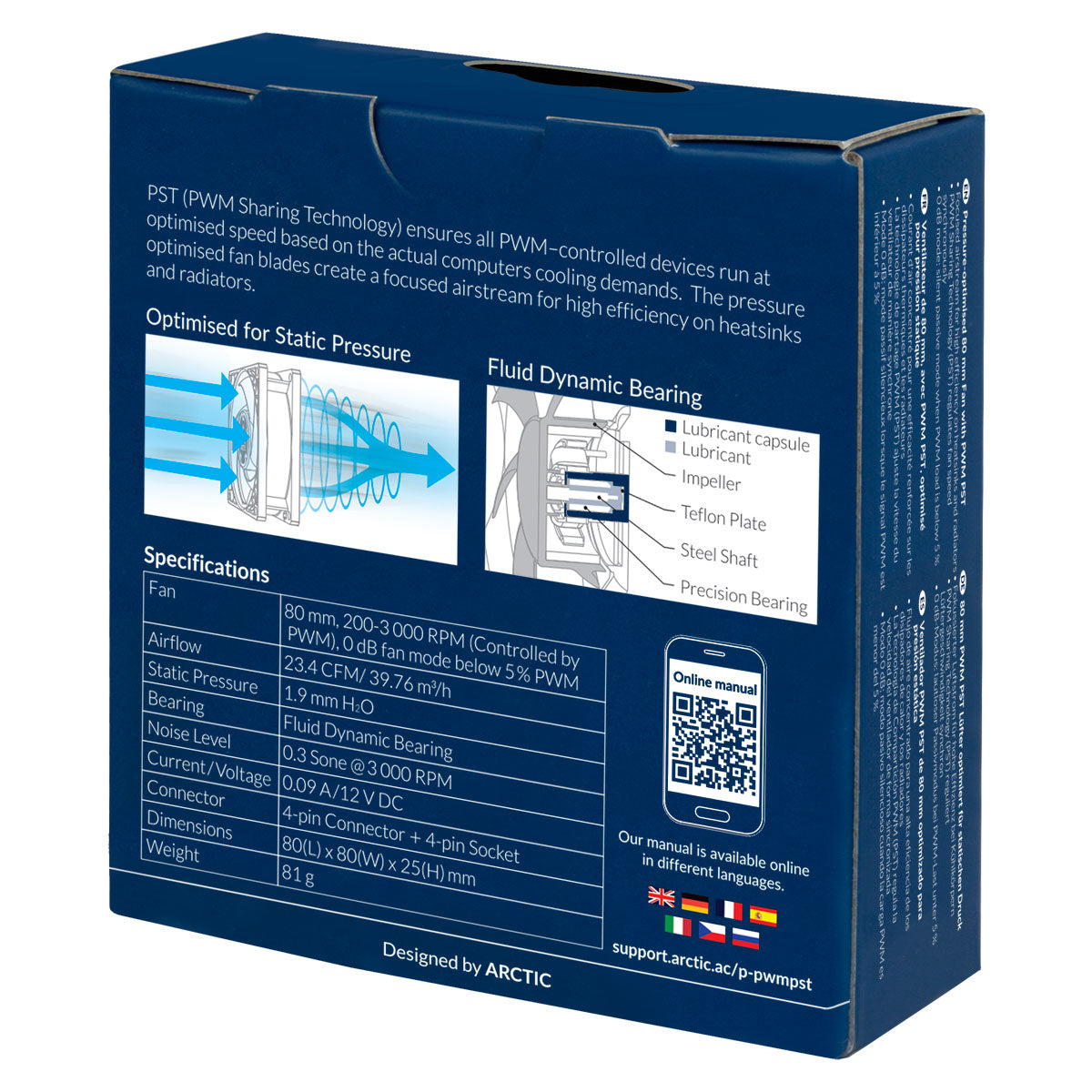 Arctic P8 8cm Pressure Optimised PWM PST Case Fan w Cable Splitter & Fluid Dynamic 200-3000 RPM
