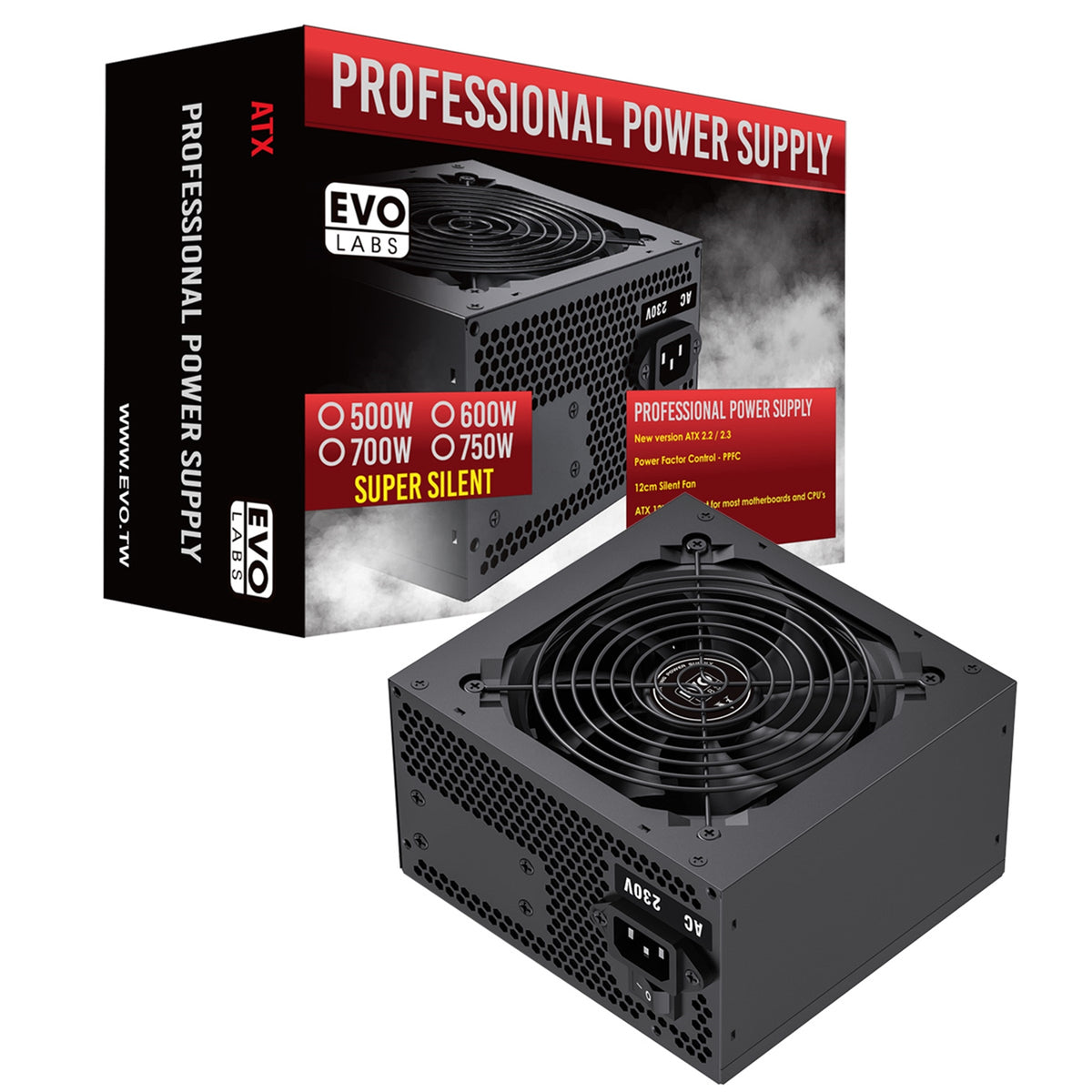 EVO LABS BR500-12BL 500W ATX PSU - 120mm Silent Fan, PFC