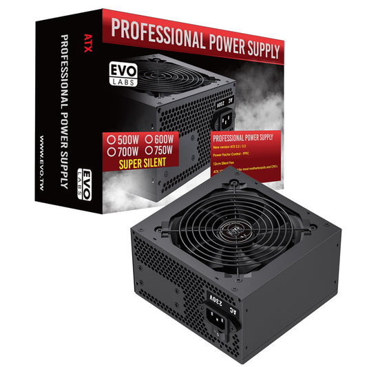 EVO LABS BR500-12BL 500W ATX PSU - 120mm Silent Fan, PFC