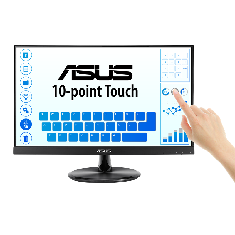 VT229H, front view, with a finger touching the screen