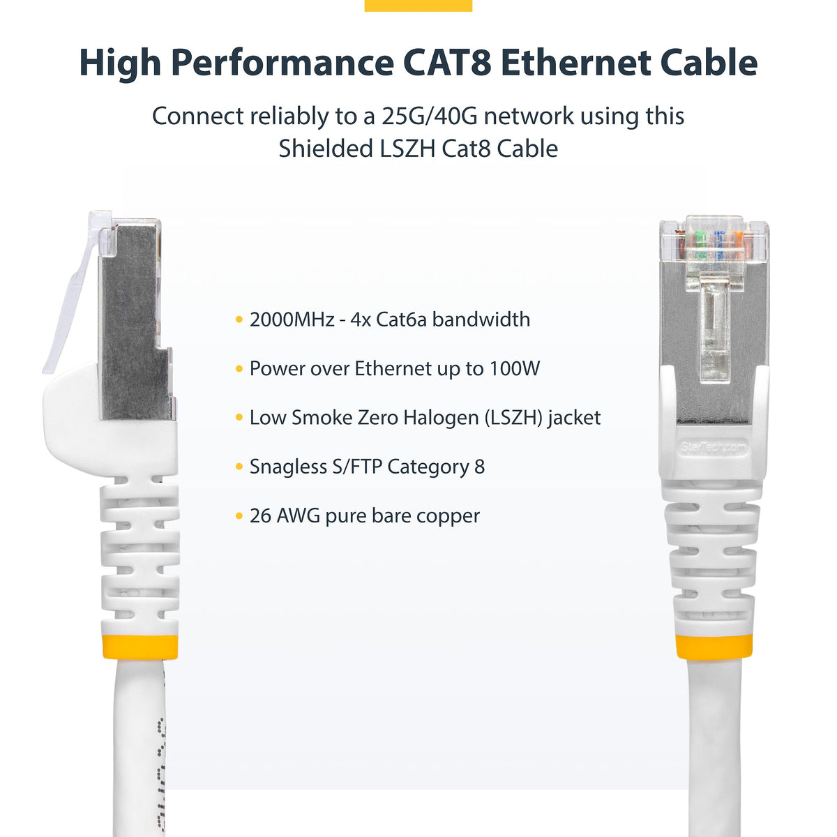 StarTech.com CAT8 S/FTP Snagless Patch Cable 25G/40G LSZH - White - 2m to 15m - Tech Syndicate
