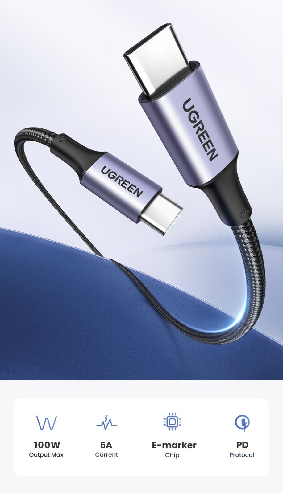 UGREEN PD 100W Aluminium Housing Type C to Type C USB Cable Universal - Tech Syndicate
