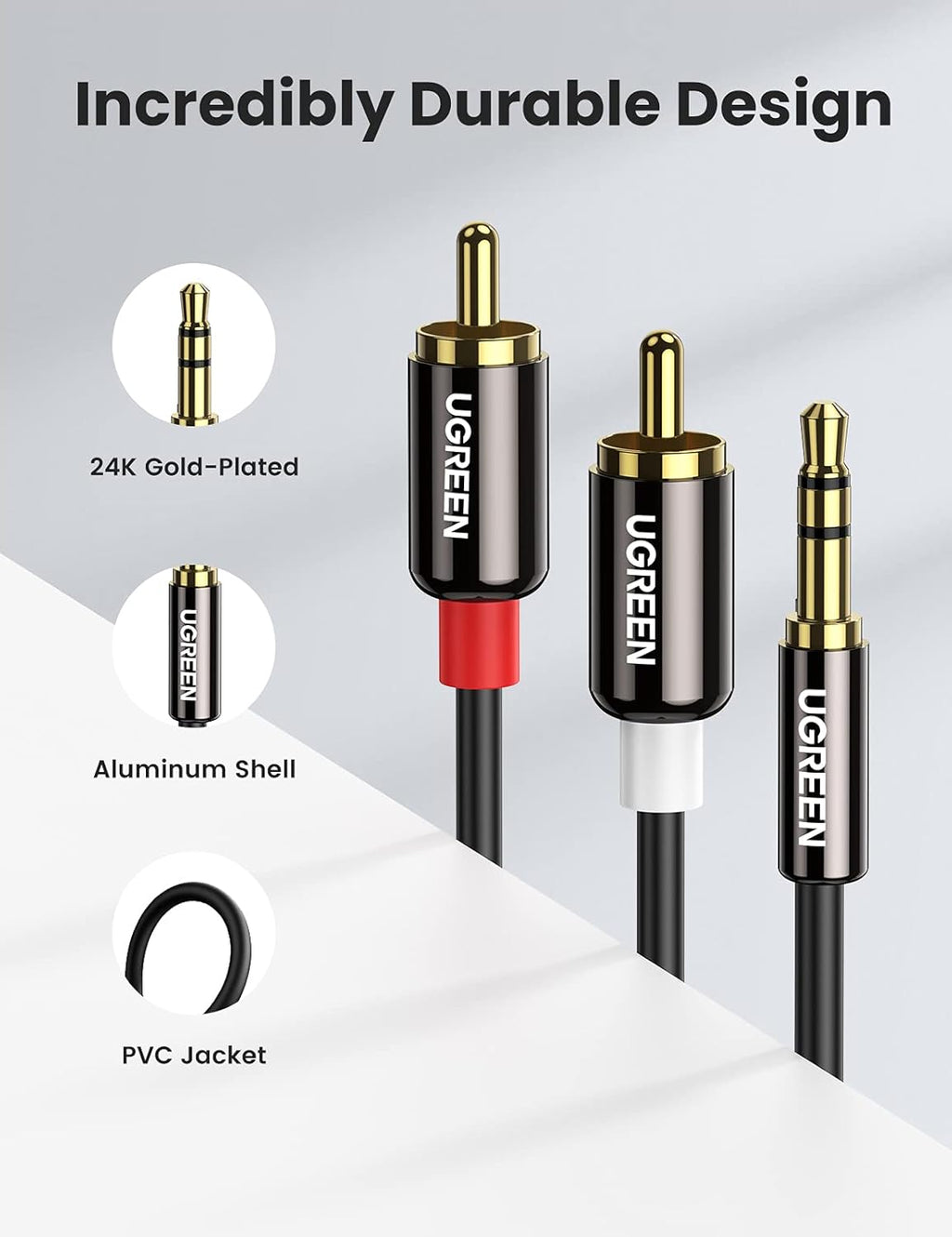 Ugreen 3.5mm to 2RCA HiFi Stereo Y Split Adapter with Copper Shell up to 3 M - Tech Syndicate
