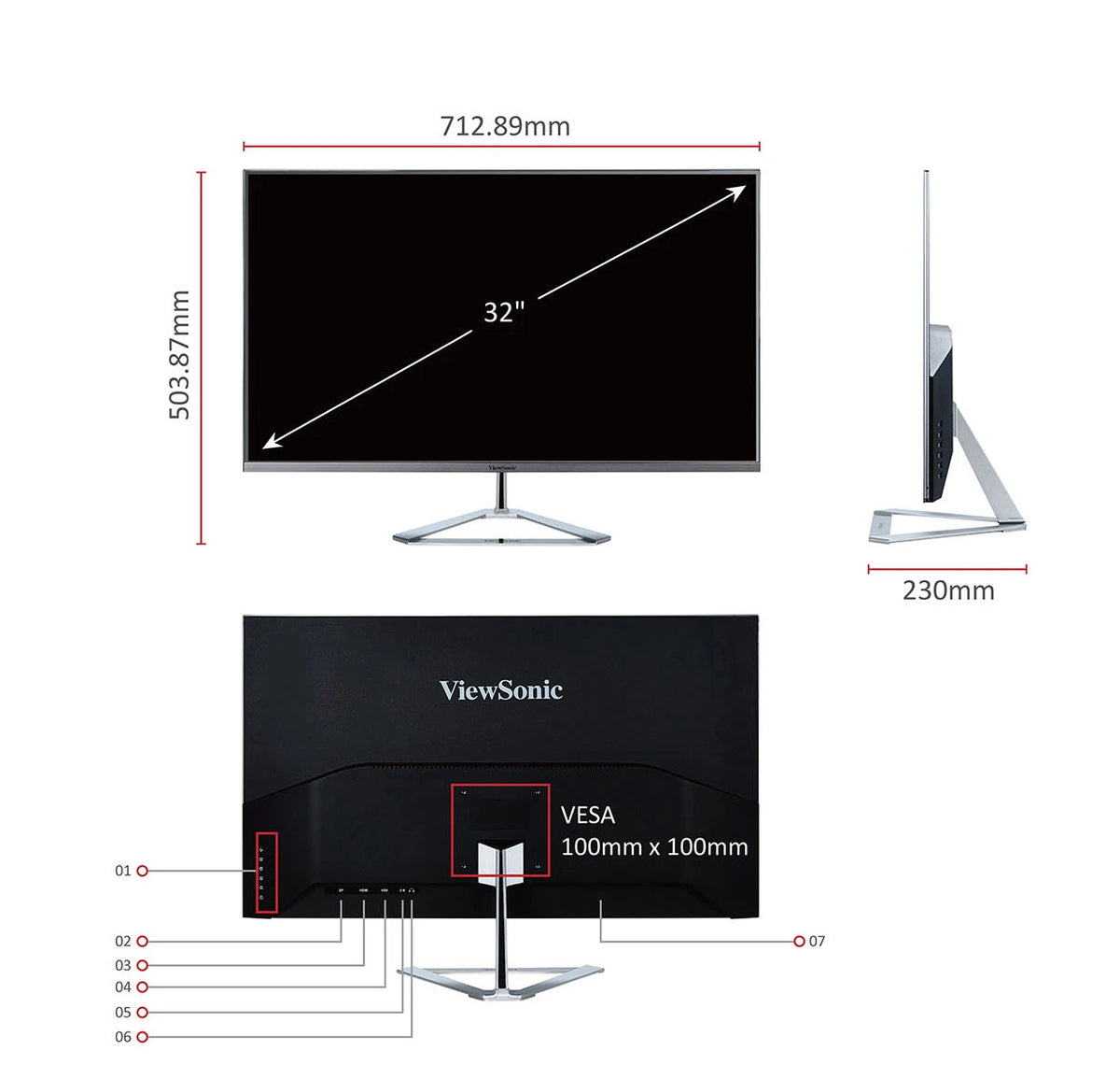 ViewSonic VX3276-MHD-3 32" Full HD IPS Monitor 75Hz