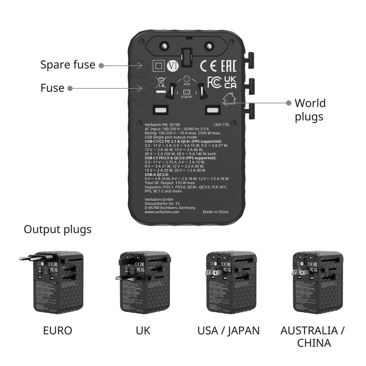 Verbatim Charge n Travel 170W GaN III Universal Travel Adapter - Tech Syndicate