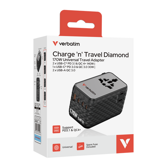 Verbatim Charge n Travel 170W GaN III Universal Travel Adapter - Tech Syndicate