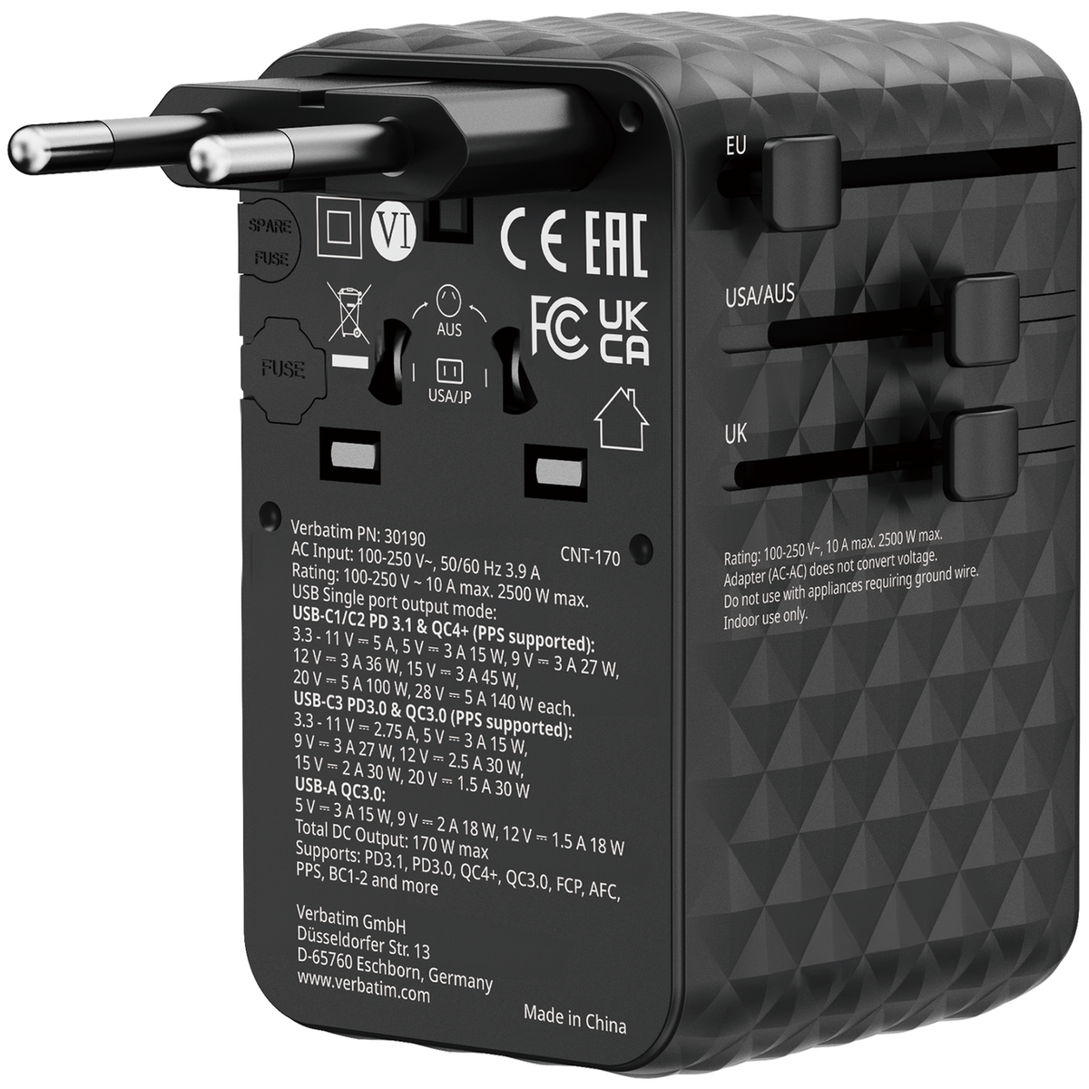 Verbatim Charge n Travel 170W GaN III Universal Travel Adapter - Tech Syndicate