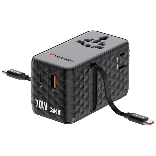 Verbatim Charge n Travel 70W 2C Retractable Travel Adapter - Tech Syndicate