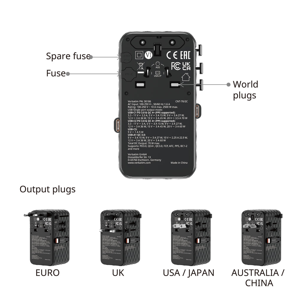 Verbatim Charge n Travel 70W 2C Retractable Travel Adapter - Tech Syndicate