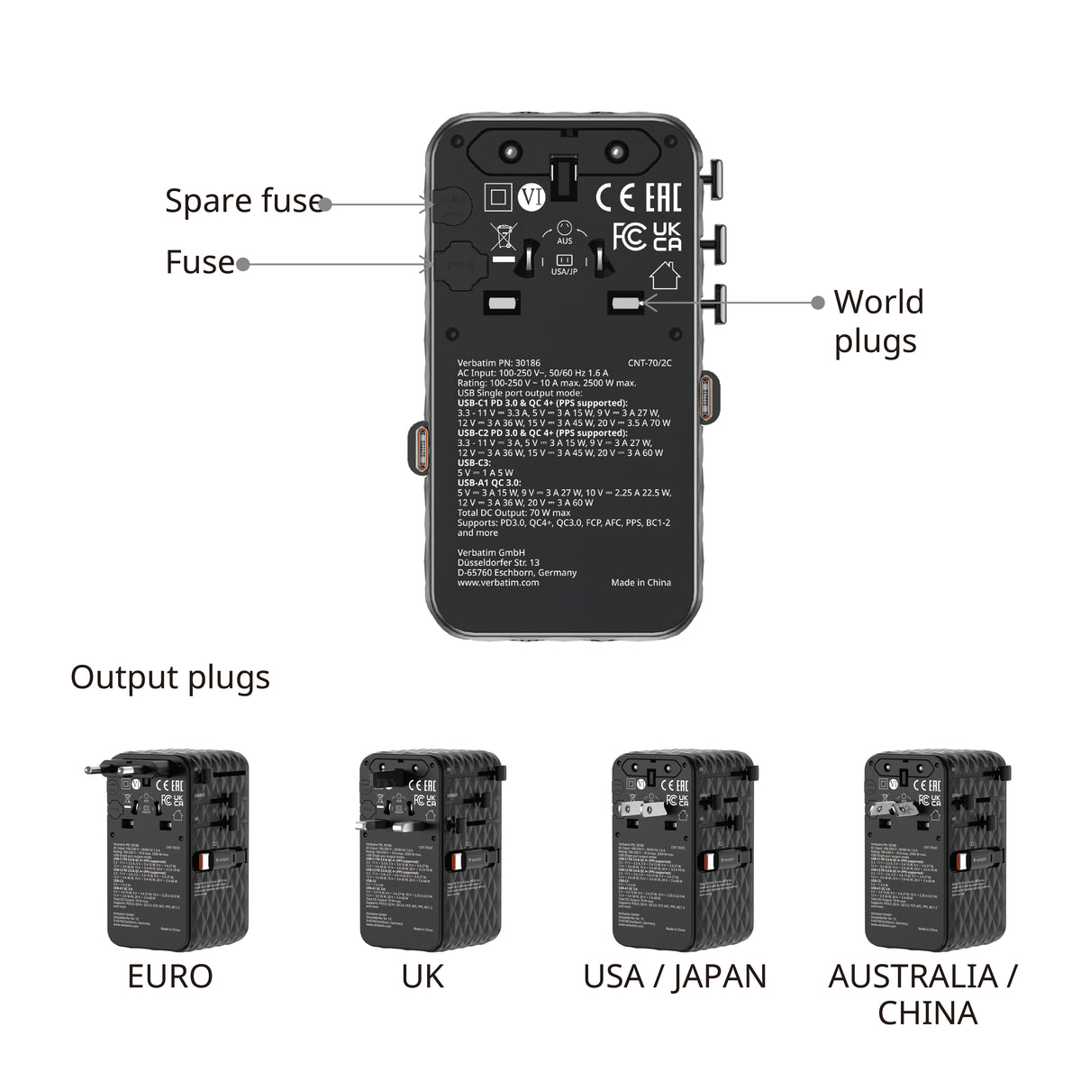 Verbatim Charge n Travel 70W 2C Retractable Travel Adapter - Tech Syndicate