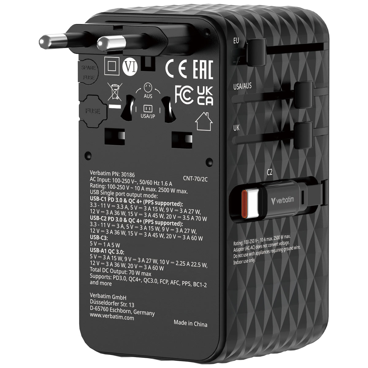 Verbatim Charge n Travel 70W 2C Retractable Travel Adapter - Tech Syndicate