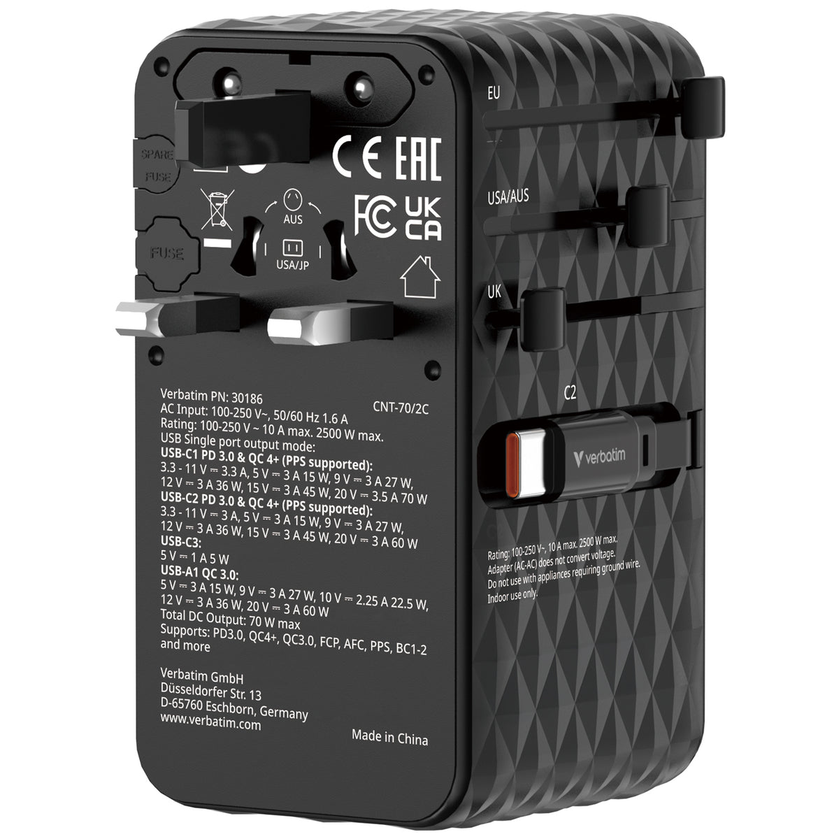 Verbatim Charge n Travel 70W 2C Retractable Travel Adapter - Tech Syndicate