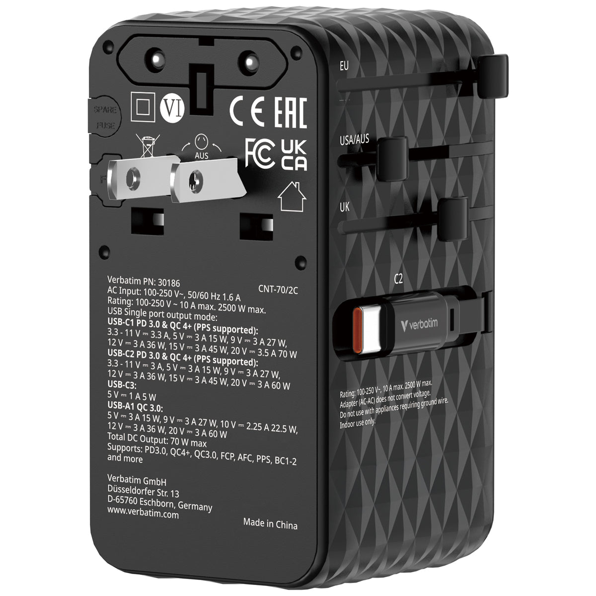 Verbatim Charge n Travel 70W 2C Retractable Travel Adapter - Tech Syndicate