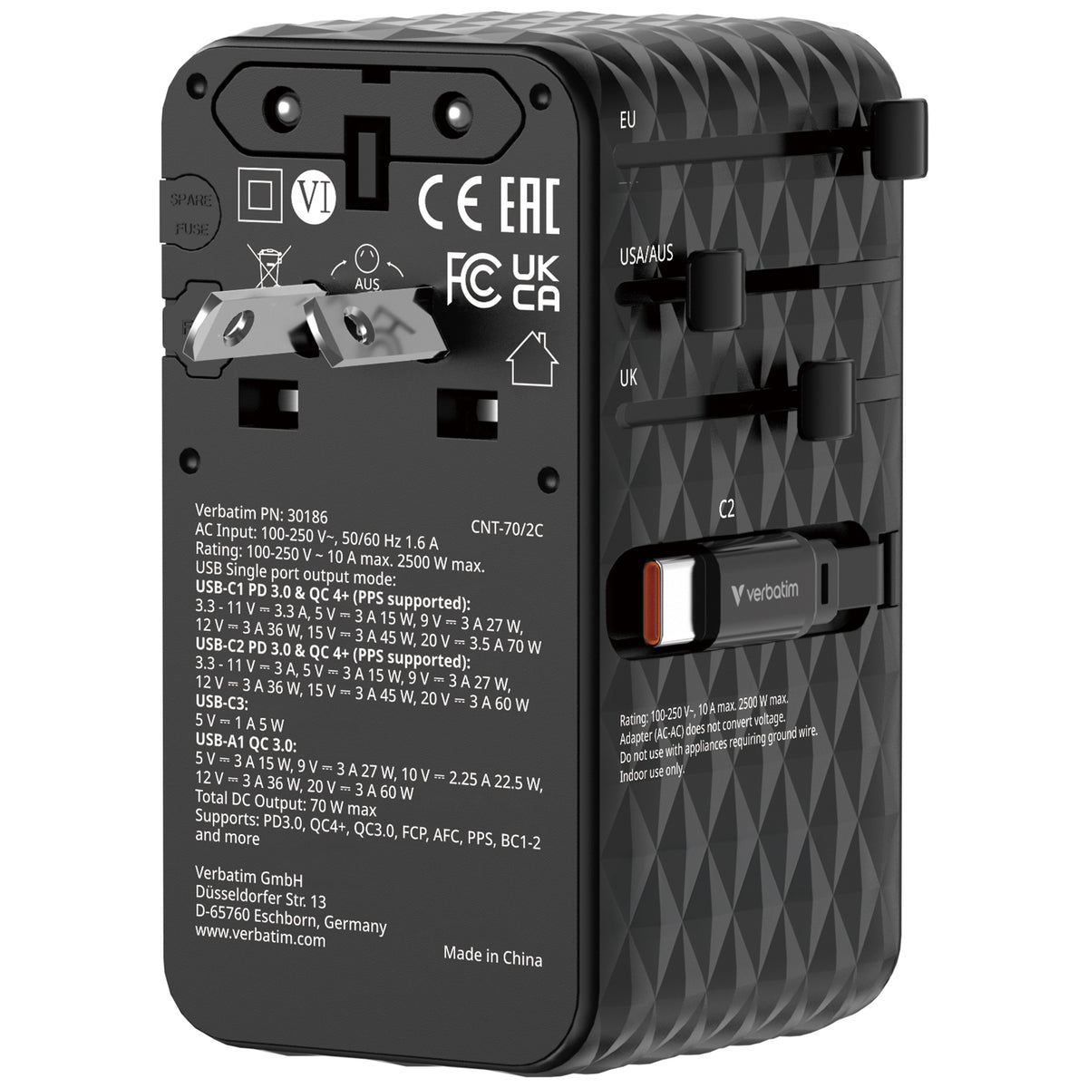 Verbatim Charge n Travel 70W 2C Retractable Travel Adapter - Tech Syndicate