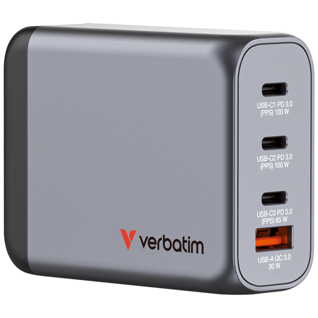 Verbatim GNC-100 100W 4-Port GaN Wall Charger USB-C PD - Tech Syndicate