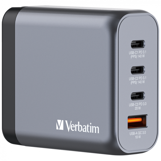 Verbatim GNC-140 140W 4-Port GaN Wall Charger EU/UK/US - Tech Syndicate