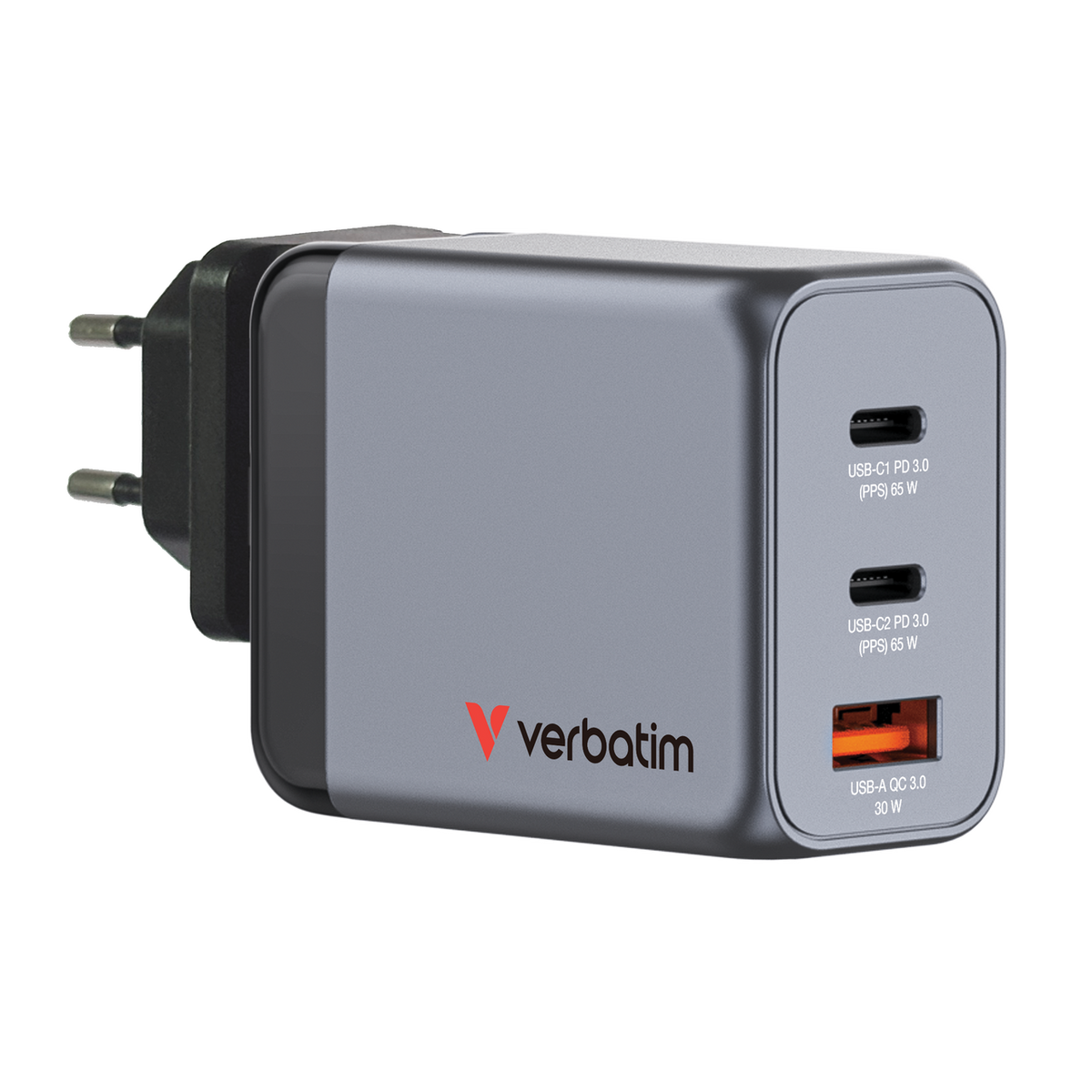 Verbatim GNC-65 65W GaN Wall Charger - 2x USB-C PD, USB-A QC3 - Tech Syndicate