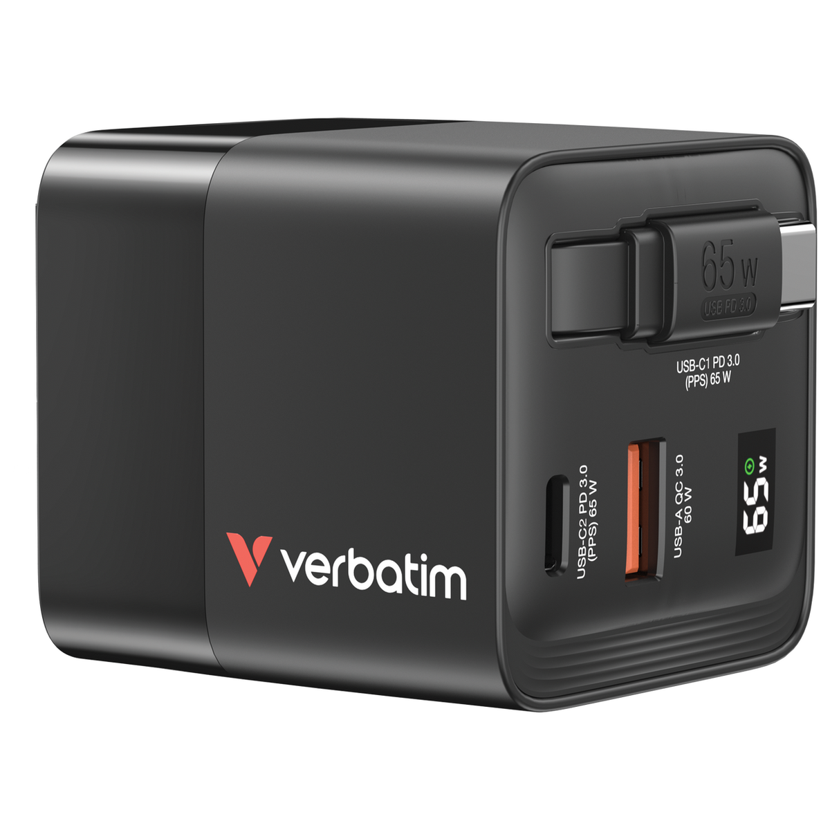 Verbatim GaN Wall Charger 65W 2-Port Retractable Cable - Tech Syndicate