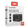 Verbatim GaN Wall Charger 65W 2-Port Retractable Cable - Tech Syndicate