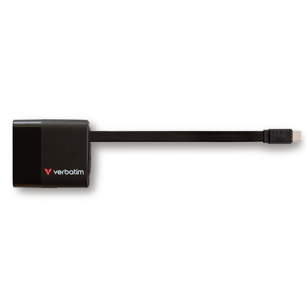 Verbatim GaN Wall Charger 65W 2-Port Retractable Cable - Tech Syndicate