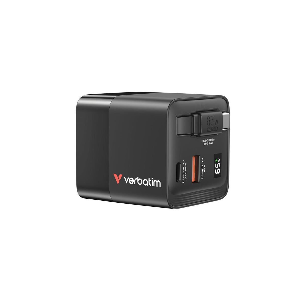 Verbatim GaN Wall Charger 65W 2-Port Retractable Cable - Tech Syndicate